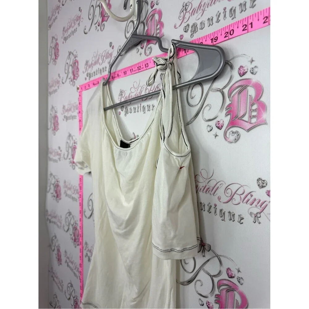 Nike RARE top 2000s one shoulder tie Cream Short Sleeve Tie-Shoulder Tee
